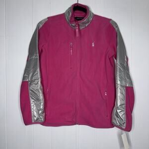 Ralph Lauren Girl’s Fleece Zip Up Jacket Pink Silver Size XL (16) NWT